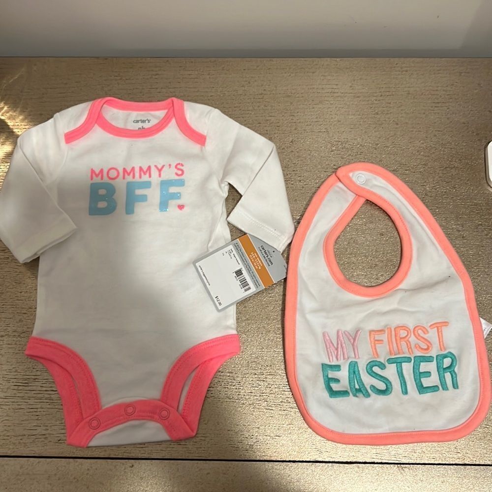 baby onesie and bib